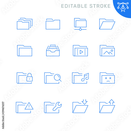 Folders related icons. Editable stroke. Thin vector icon set