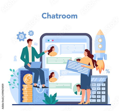 Financial advisor online service or platform. Business character