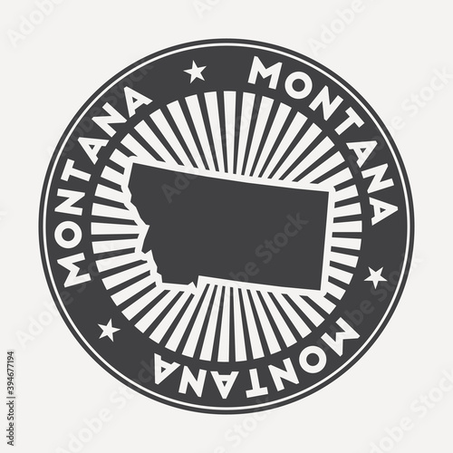 Montana round logo. Vintage travel badge with the circular name and map of US state, vector illustration. Can be used as insignia, logotype, label, sticker or badge of Montana.