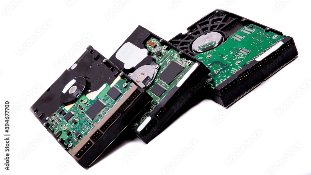 Hard drives control scheme for storing information on a white background, isolated, space for text, electronics Hard drives control scheme for storing information on a white background, isolated, space for text, electronics