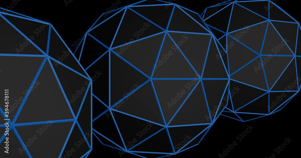Render with icospheres with blue edges and black surface Render with icospheres with blue edges and black surface