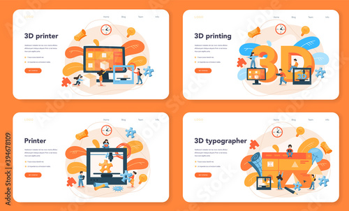 3D Printing technology web banner or landing page set. 3D printer