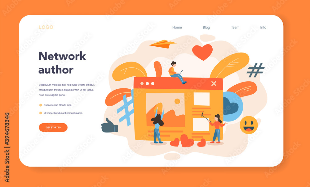 Fototapeta premium Blogging web banner or landing page. Network author share