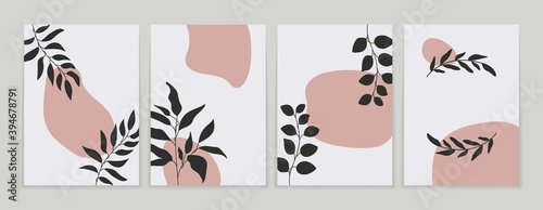 Abstract botanical poster set. Floral background set social media post with boho tropical shapes, wall art print design. Vector illustration