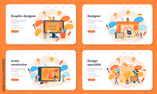 Graphic designer or digital illustrator web banner or landing page
