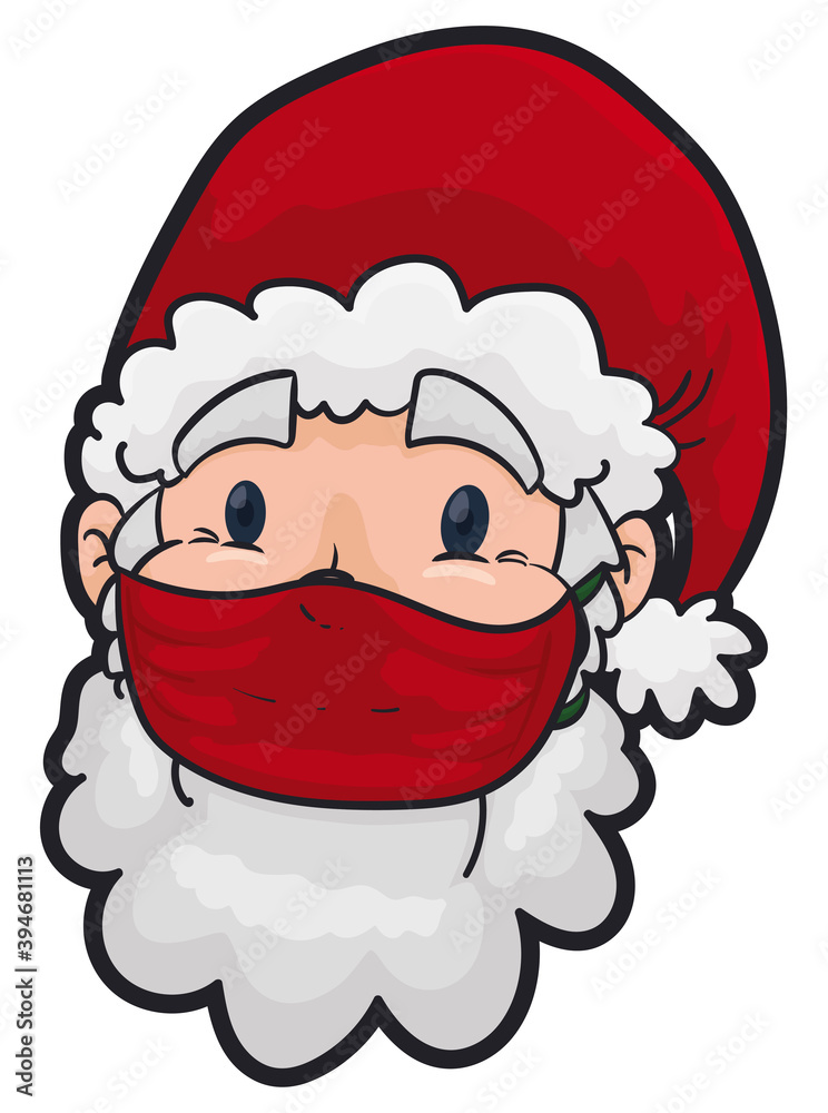 Santa with Half Mask, Promoting its Use during Christmas Season, Vector Illustration Santa with Half Mask, Promoting its Use during Christmas Season, Vector Illustration