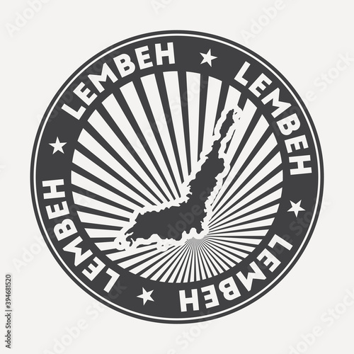 Lembeh round logo. Vintage travel badge with the circular name and map of island, vector illustration. Can be used as insignia, logotype, label, sticker or badge of the Lembeh.