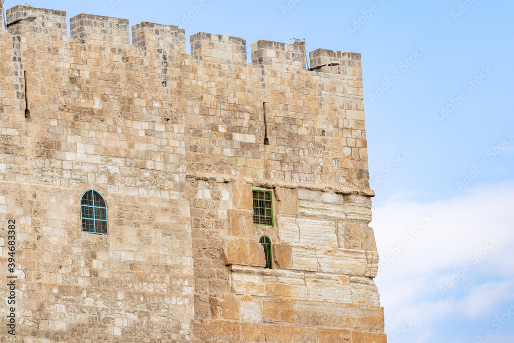Outside  corner of the Temple Mount wall near the Dung Gate in the old city of Jerusalem in Israel