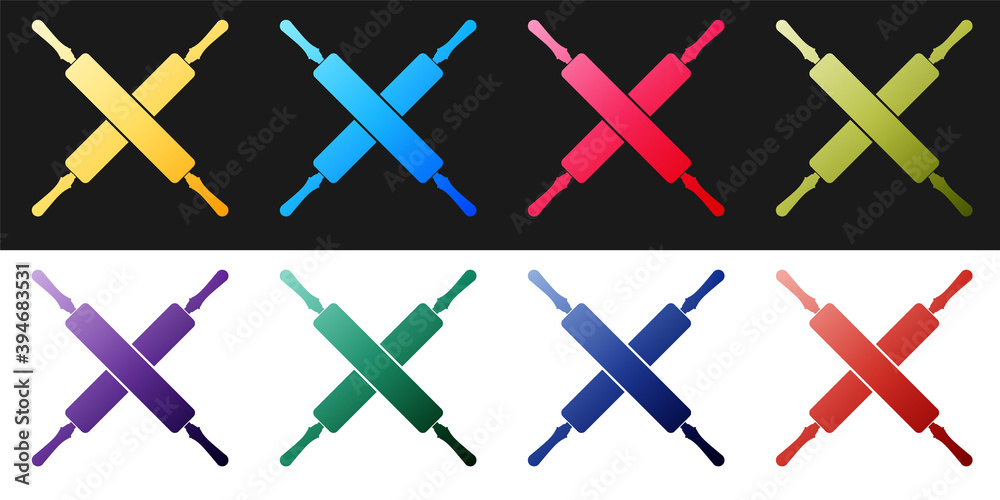 Set Crossed rolling pins icon isolated on black and white background. Kitchen utensils and equipment. Vector. Set Crossed rolling pins icon isolated on black and white background. Kitchen utensils and equipment. Vector.