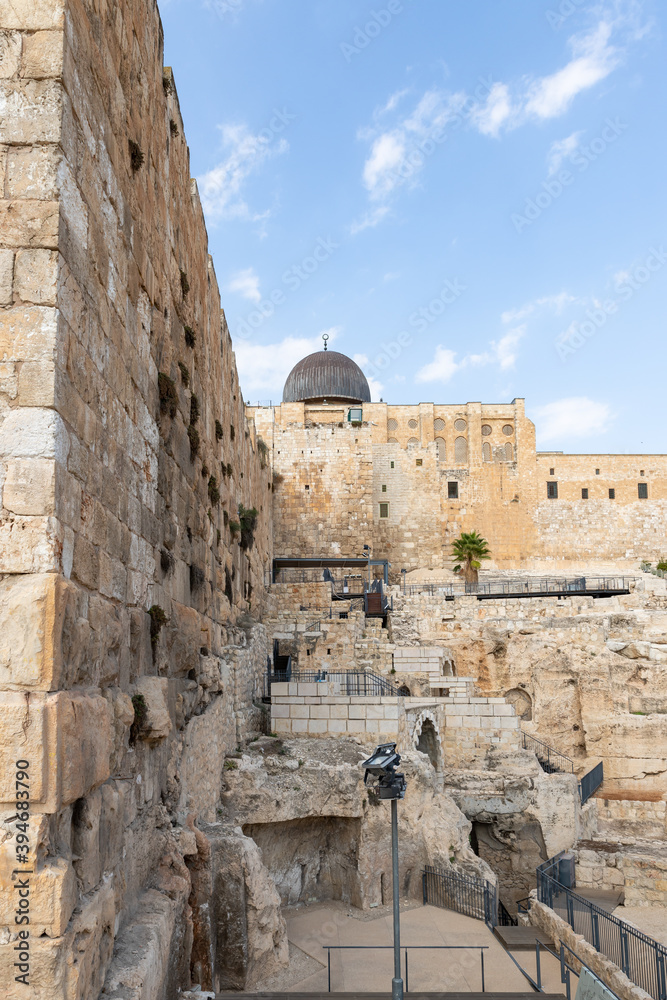 The Archaeological  site near the outer walls of the Temple Mount in the old city of Jerusalem in Israel