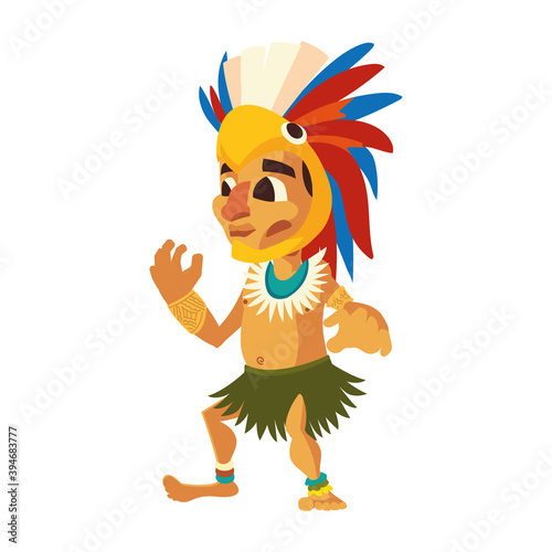 aztec warrior in traditional clothes and headgear