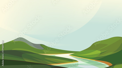 River flowing between plains. Beautiful nature scenery.
