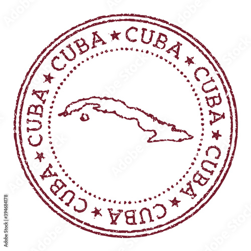 Cuba round rubber stamp with country map. Vintage red passport stamp with circular text and stars, vector illustration.