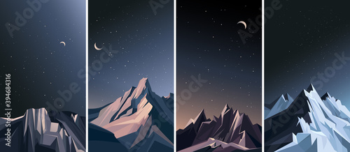 Mountains in the night. Collection of nature sceneries in vertical orientation.