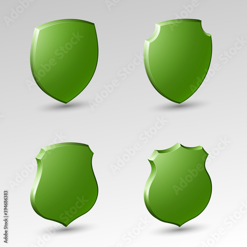 Four Protection shield concept. Safety badge icon. Privacy banner. Security label. Defense tag. Presentation sticker shape. Defense sign. illustration
