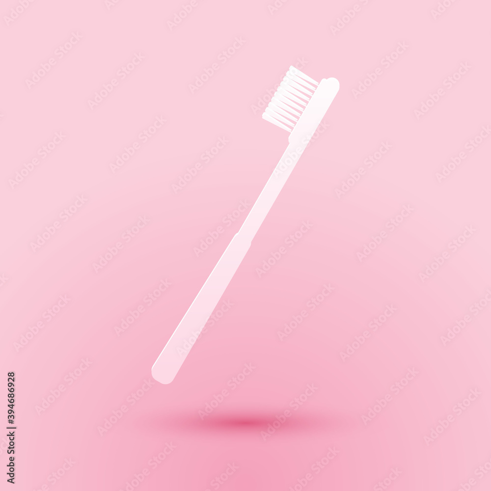 Paper cut Toothbrush icon isolated on pink background. Paper art style. Vector. Paper cut Toothbrush icon isolated on pink background. Paper art style. Vector.