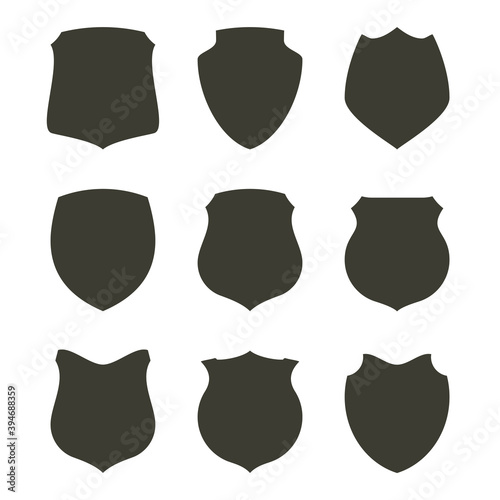 Protect guard shield plain line concept. Outline shield badge. Safety icon set. Privacy banner kit. Security label. Flat style protect sticker symbol shape. Safeguard simple sign. linear pictogram