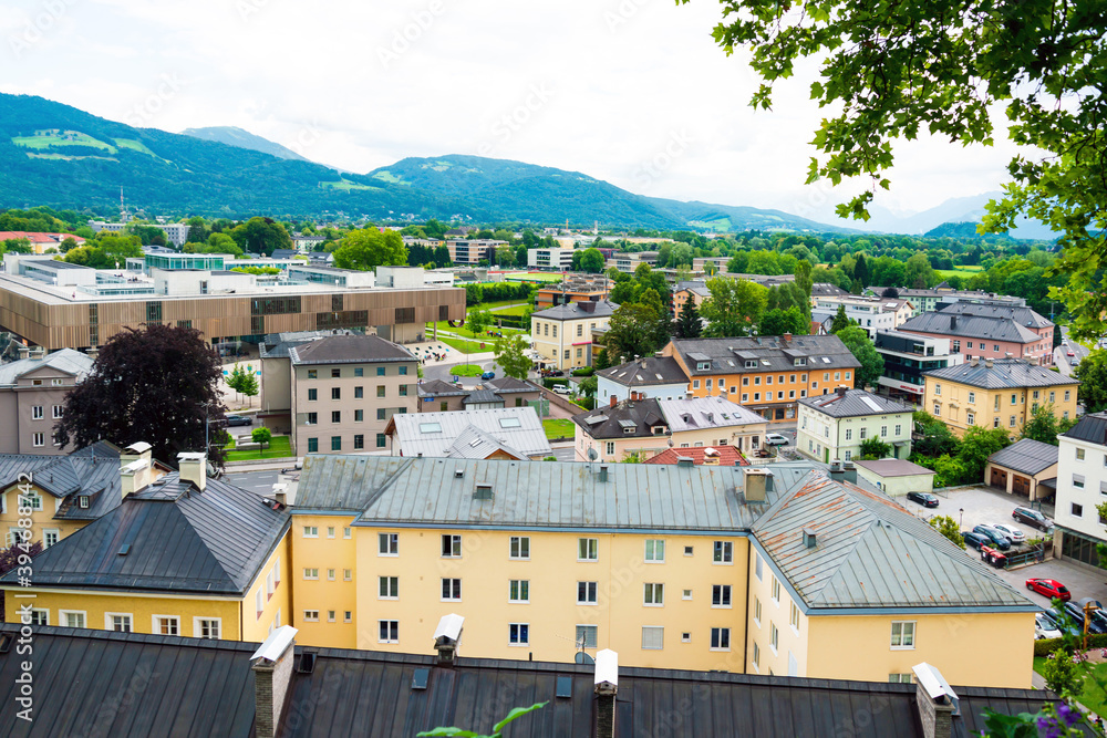 Obraz premium SALZBURG, AUSTRIA - June 16, 2018: Street view of downtown in Salzburg, Austria