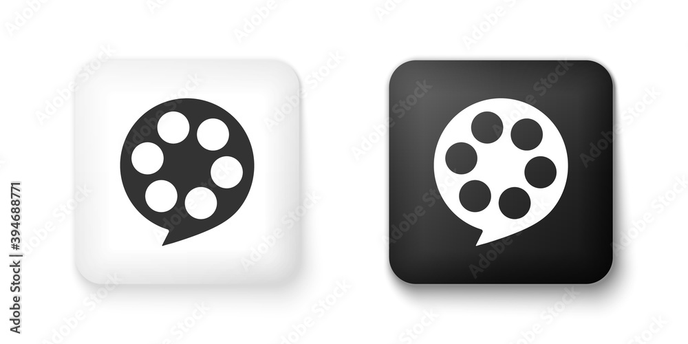 Black and white Film reel icon isolated on white background. Square button. Vector.