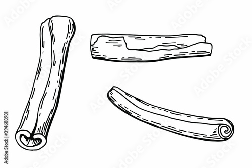 Cinnamon set. Line art. White background, isolator. Stock illustration.
