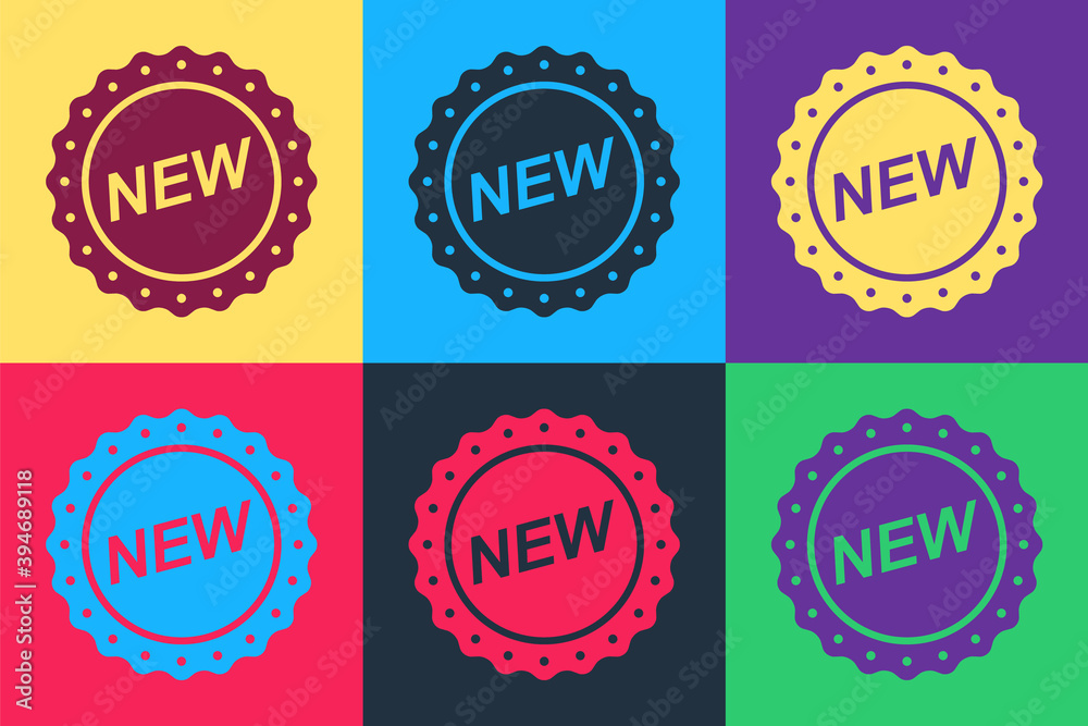 Pop art Label New icon isolated on color background. Vector. Pop art Label New icon isolated on color background. Vector.