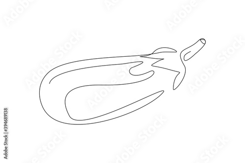 Continuous line drawing whole healthy organic eggplant for farm logo identity. One line art of fresh tropical perennial plant concept for vegetable icon. Vector illustration