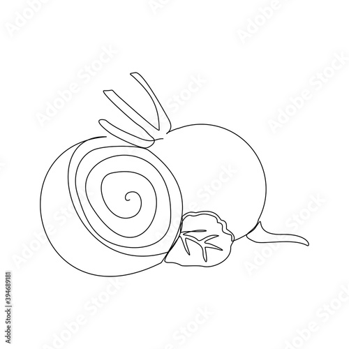 Continuous line drawing whole healthy organic beetroot for plantation logo identity. One line art of fresh garden beet plant concept for vegetable icon. Vector illustration