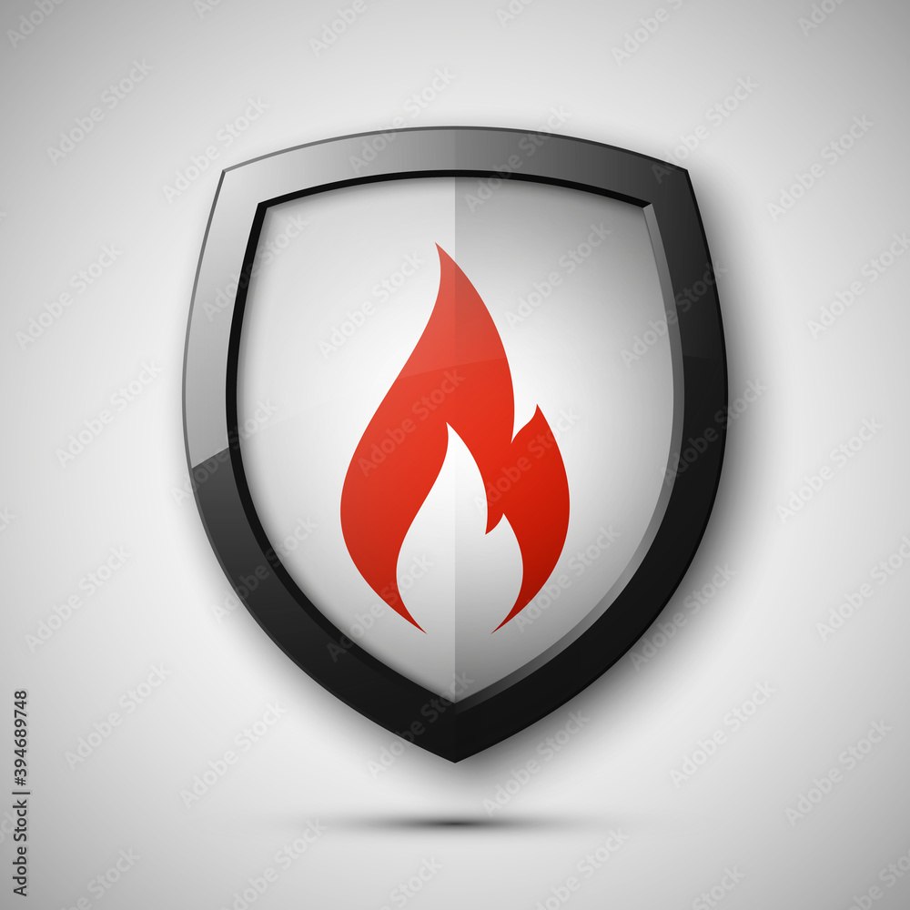 Protected guard flame shield concept. Safety badge smoke fire icon