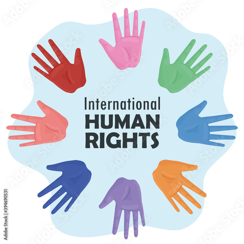 international human rights lettering poster with hands colors print vector illustration design