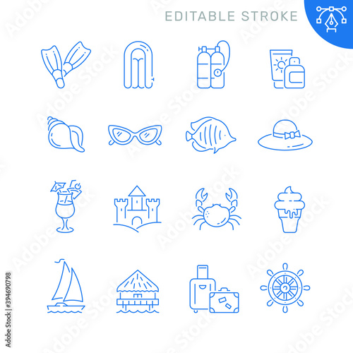 Summer and recreation related icons. Editable stroke. Thin vector icon set