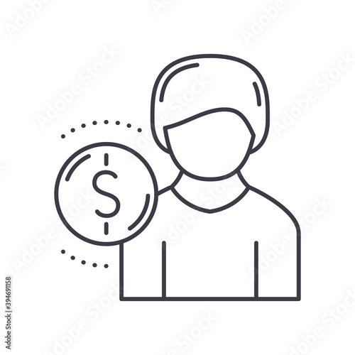 Employee fee icon, linear isolated illustration, thin line vector, web design sign, outline concept symbol with editable stroke on white background.