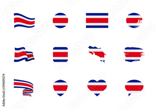 Costa Rica flag - flat collection. Flags of different shaped twelve flat icons.
