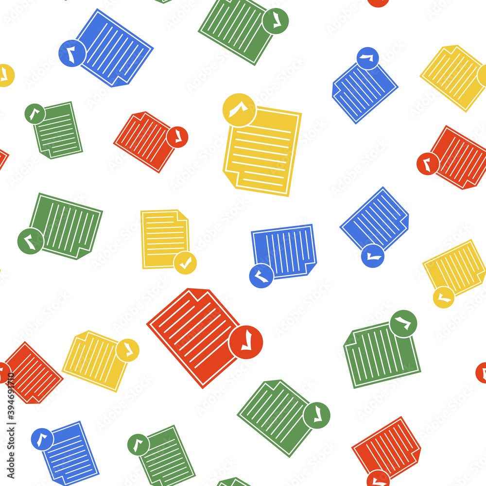Color Document and check mark icon isolated seamless pattern on white background. Checklist icon. Business concept. Vector. Color Document and check mark icon isolated seamless pattern on white background. Checklist icon. Business concept. Vector.