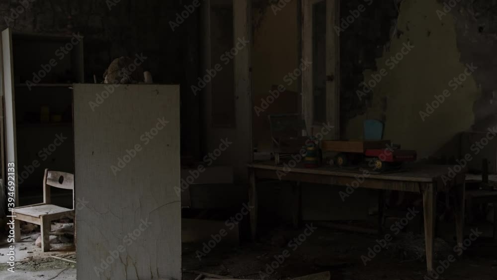 Picture like in a horror film. shot at terrible abandoned school and kindergarten. Video from Pripyat town in the Chernobyl zone. Ukraine 2020 Picture like in a horror film. shot at terrible abandoned school and kindergarten. Video from Pripyat town in the Chernobyl zone. Ukraine 2020