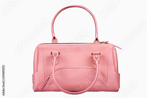Pale pink lady handbag on white background
