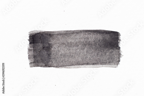 Black color watercolor handdrawing as square line brush on white paper background