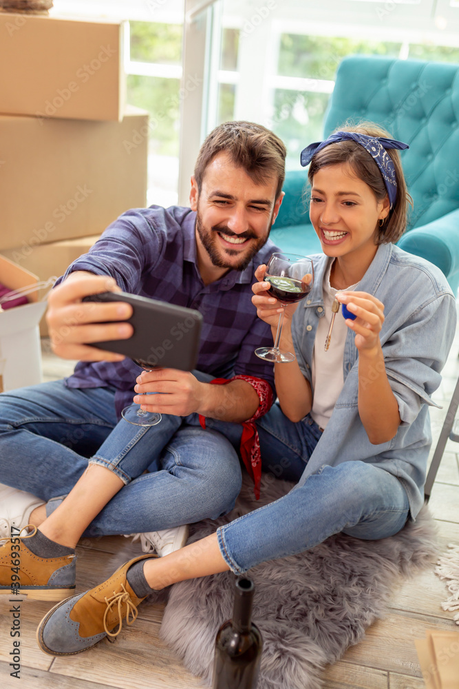 Couple having virtual house-warming party Couple having virtual house-warming party