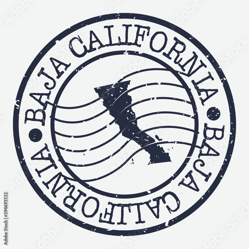 Baja California, Mexico Stamp Postal. A Map Silhouette Seal. Passport Round Design. Vector Icon Design Retro Travel.