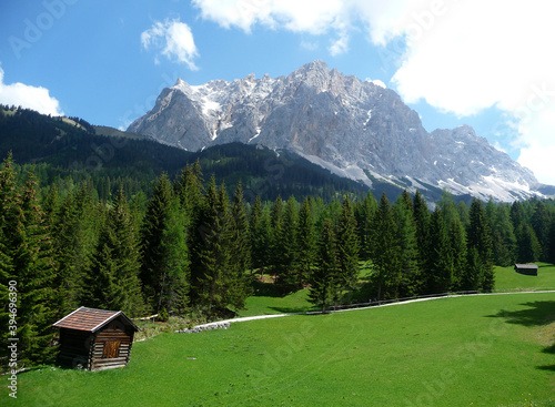Mountain hiking tour to Seebensee lake  Zugspitze  Tyrol  Austria