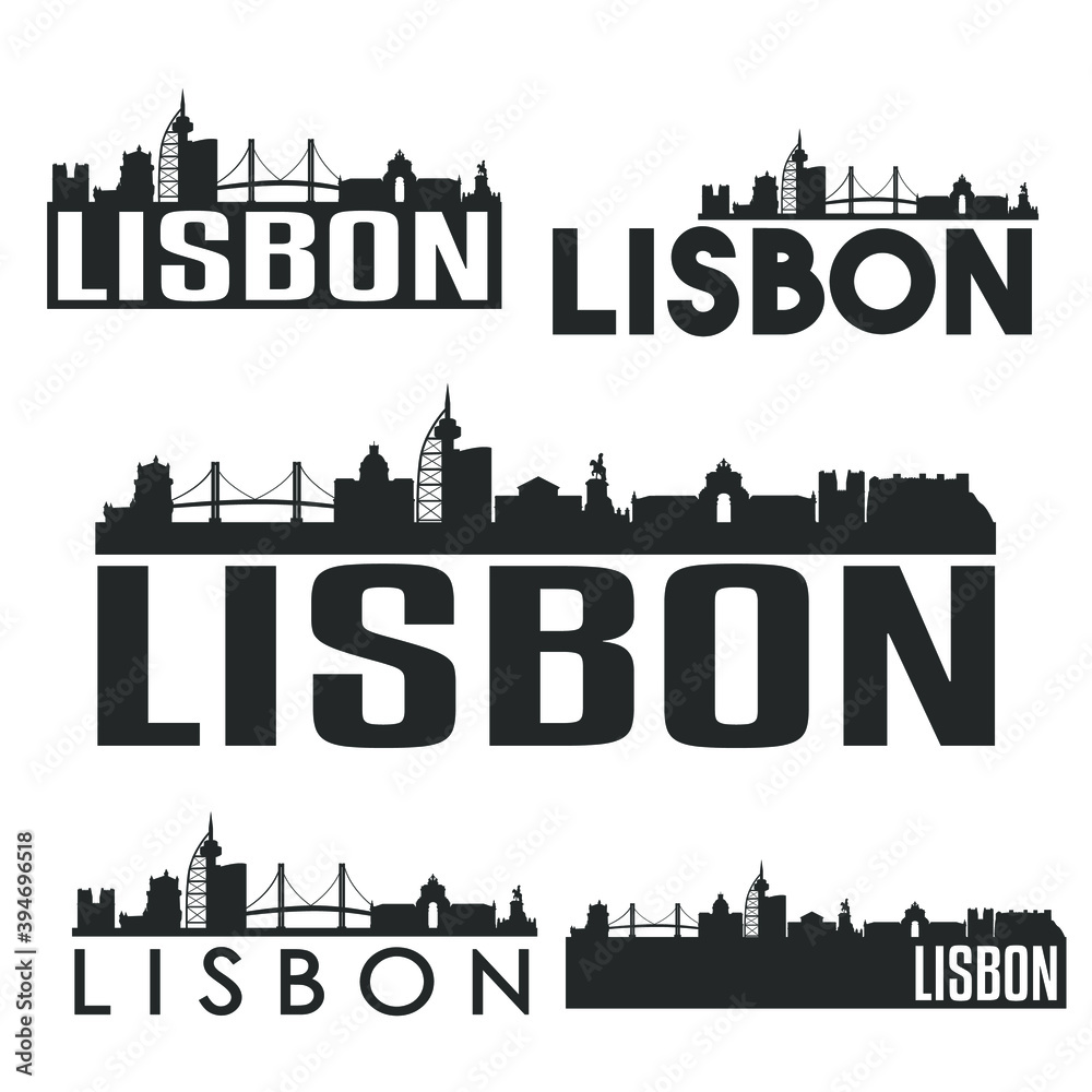 Lisbon Portugal Flat Icon Skyline Vector Silhouette Design Set Logos.