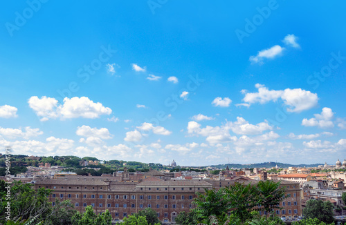 Beautiful view from the top of the Park Villa Borghese. Landmark for tourists in the capital (Rome, Italy).