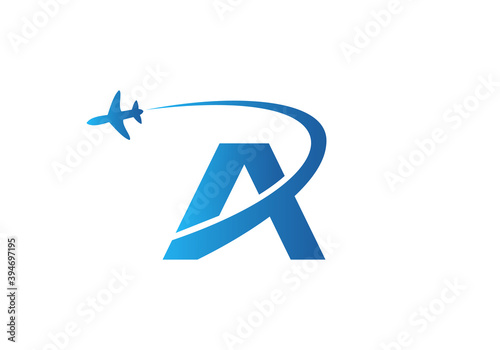 Air Travel Logo Design with A letter. A letter Concept air plane and travel logo.