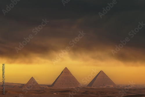 Sunset at the Pyramids  Giza  Cairo  Egypt.