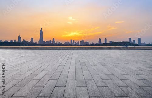 Empty square floor and Nanjing city scenery, China © onlyyouqj