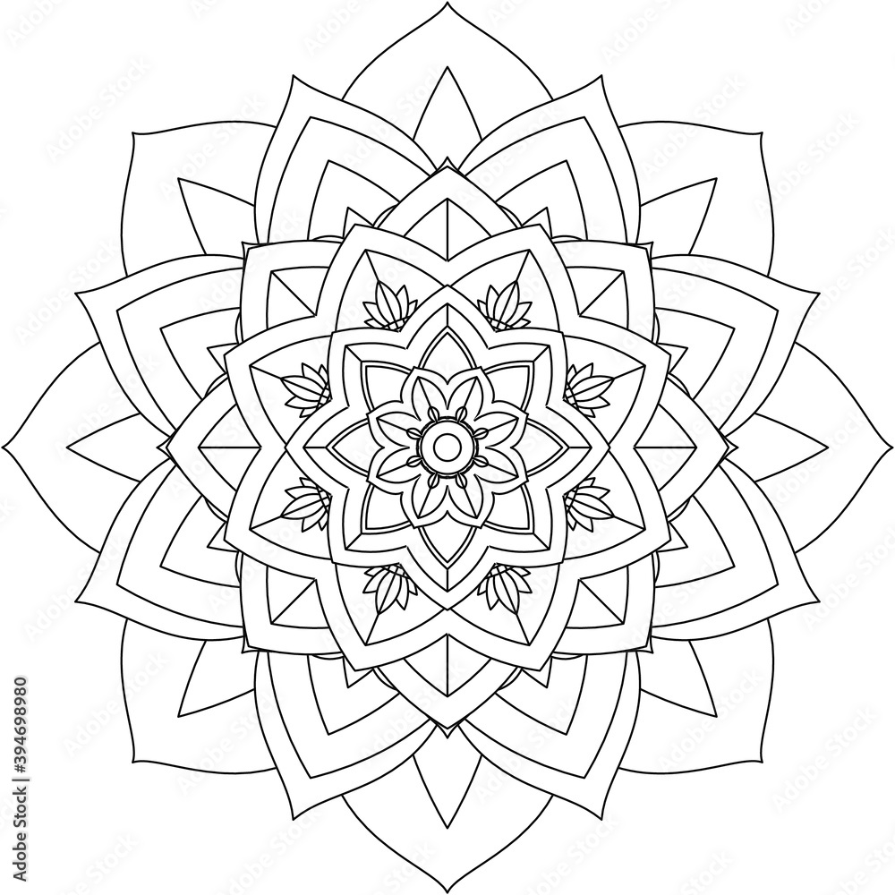 Easy Mandala coloring book simple and basic for beginners, seniors and children. Set of Mehndi flower pattern for Henna drawing and tattoo. Decoration in ethnic oriental, Indian style.