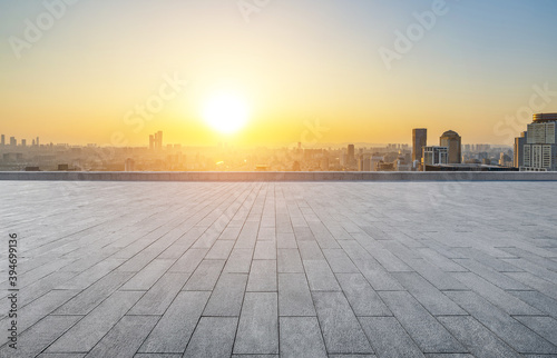 Empty square floor and Nanjing city scenery, China