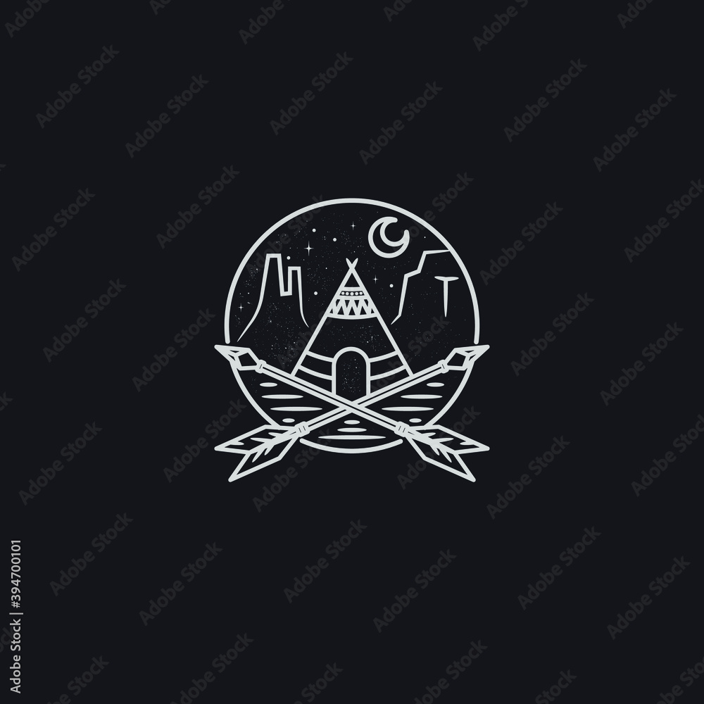vector of wigwam teepee tent mono line style illustration.