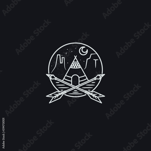 vector of wigwam teepee tent mono line style illustration.