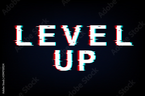 Level Up words in neon glitch style