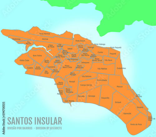 Leinwand Poster Map of the city of Santos insular